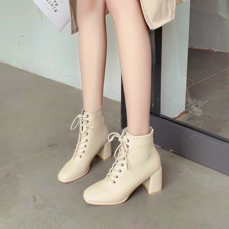 Giày Boot Cao Cổ Style Ulzzang EA7 Siêu Hottrend - bốt cổ cao da lỳ gót vuông Cao Cấp | BigBuy360 - bigbuy360.vn