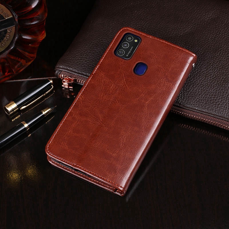 Bao da điện thoại dạng ví nắp gập từ tính dành cho Samsung Galaxy M21