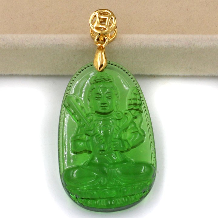 Mặt dây chuyền Phật Hư Không Tạng Bồ Tát pha lê xanh lá 3.6 cm MFBXL6