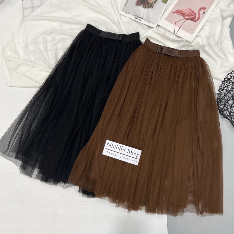 Chân váy maxi lưới xoè nơ hàng đẹp, Chân váy dáng dài chun cạp cao CV6803 - NhiNhi Shop