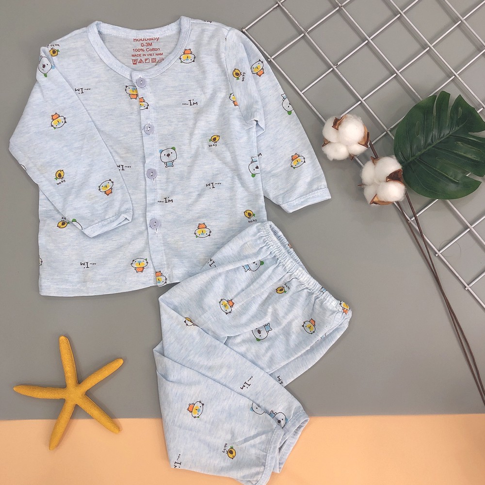 Đồ Bộ Dài Tay Nút Giữa NOUBABY - COTTON LOANG Mềm Mát - Họa Tiết Đáng Yêu - Đồ Mặc Ngủ Cho Bé Trai Bé Gái Sơ Sinh 3-14kg