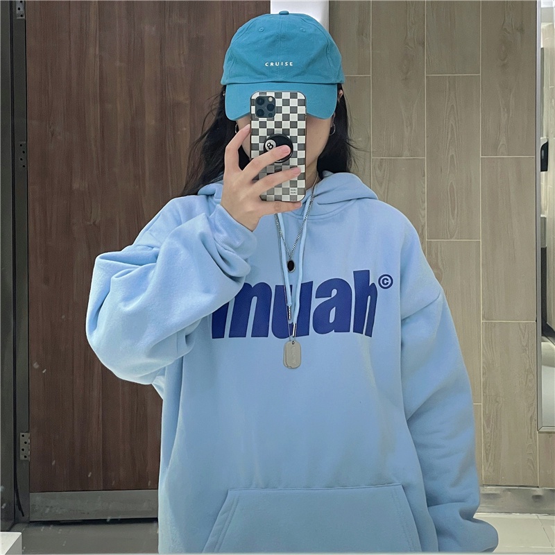 Áo hoodie xanh dương nam nữ form rộng Yinxx, hoodie ulzzang nỉ bông dày dặn HD37