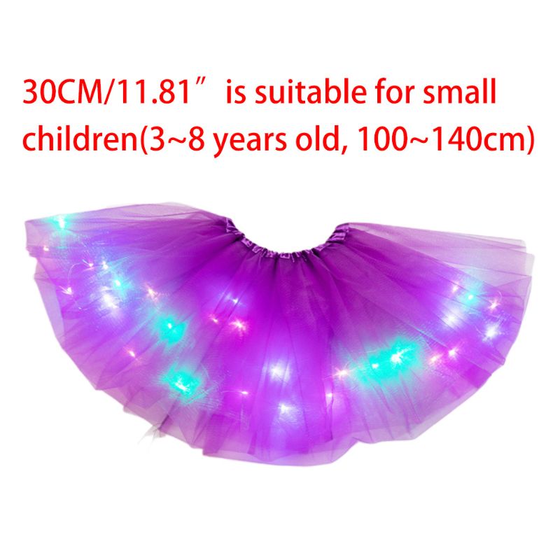 ✿ Chân Váy Tutu Ngắn Vải Tuyn Màu Dạ Quang Phối Đèn LED Nhiều Màu Sắc Cho Bé Gái