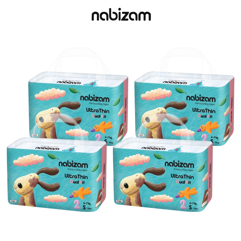 COMBO 4 Bịch Tã/Bỉm Dán Nabizam UltraThin Nội Địa Hàn Lõi Thấm Hút 3 Lớp Size S44 Cho Bé Từ 4-7kg, 44 Miếng