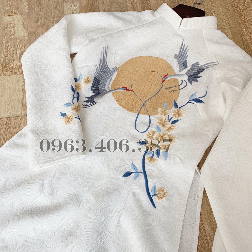 Áo dài cưới đôi - áo dài cách tân nam nữ họa tiết thêu cao cấp chất liệu gấm màu đỏ