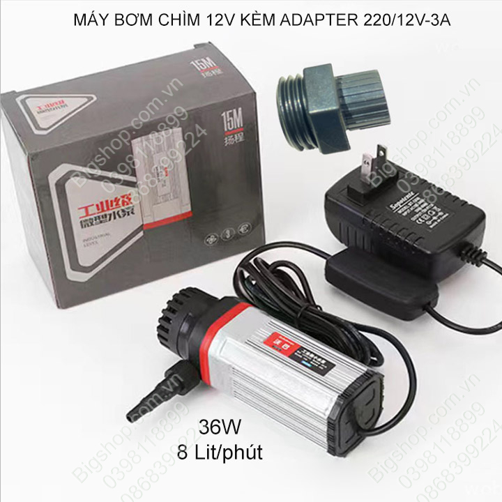Máy bơm nước chìm mini 12V kèm adapter 220V/12V-3A