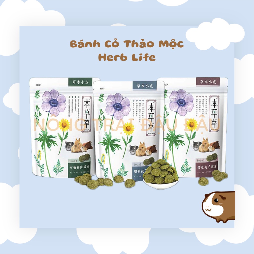 Bánh Cỏ Thảo Mộc Ngừa Bệnh Cầu Trùng, Cân Bằng Dinh Dưỡng, Đẹp Lông Thức Ăn Cho Thỏ, Bọ Ú, Chinchilla 80g