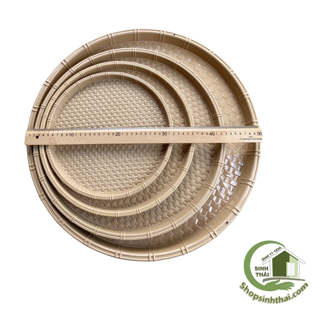 Mẹt nhựa giả mây đựng bún đậu - Khay nhựa tròn màu kem nâu - Chọn loại