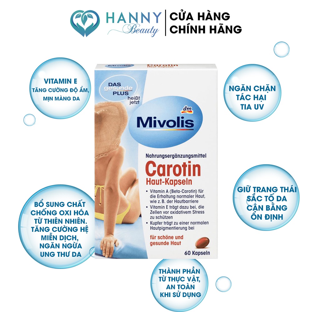 Viên Uống Chống Nắng Đức Carotin Mivolis Das Gesunde Plus Carotin 60 Viên