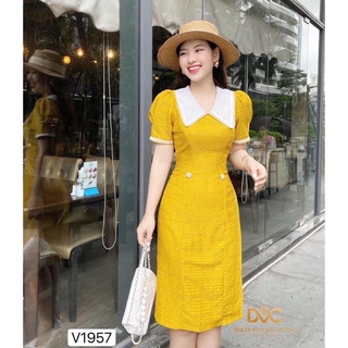 Váy, đầm vàng phối cổ tiểu thư - hàng thiết kế dvc