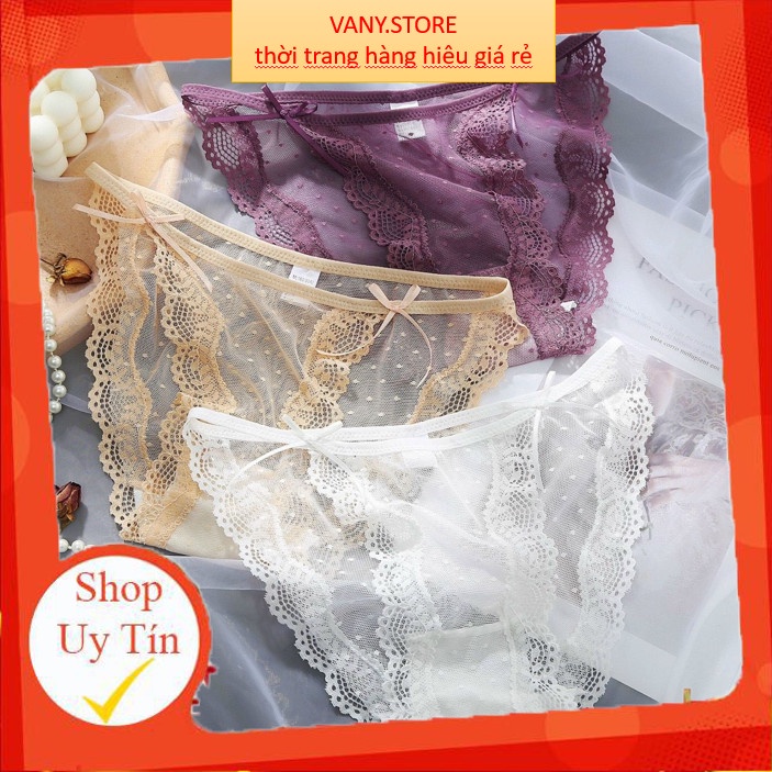 Quần Lót Nữ - Quần Lót Ren Sexy đính nơ nhỏ 2 bên viền sóng quyến rũ tôn dáng mẫu A44