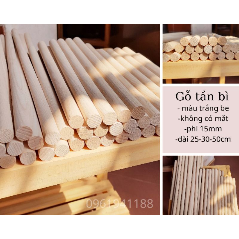 ( ĐẸP ) Thanh Gỗ Tròn Tần Bì Phi 15mm ( dài 20-25-30-50cm)
