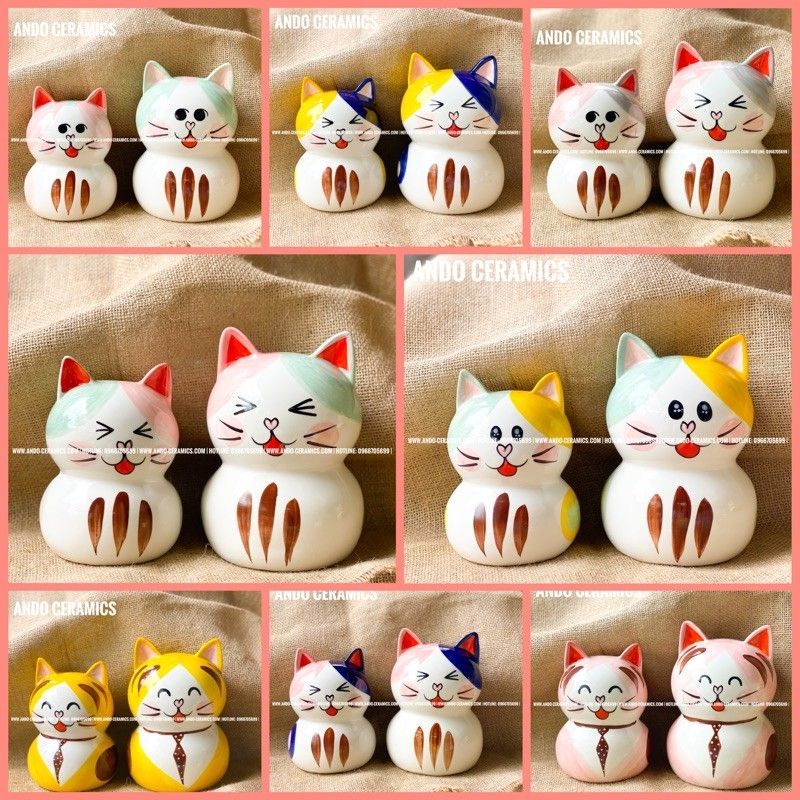 Heo đất Tiết kiệm sứ Bát Tràng cao cấp - Hình Mèo NEKO siêu ngộ nghĩnh đáng yêu