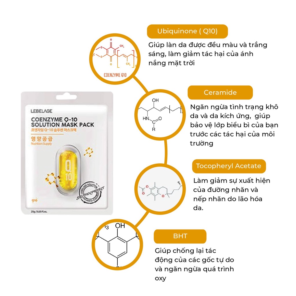 Mặt Nạ Dưỡng Trắng Da, Ngăn Lão Hóa Lebelage Coenzyme Q-10 Solution Mask Pack 25g