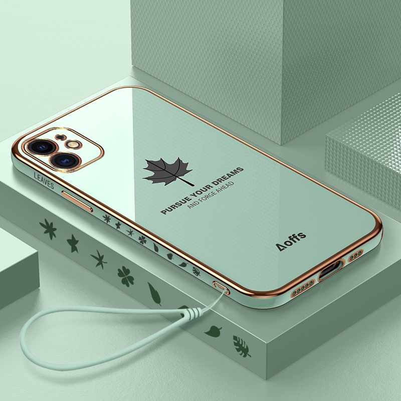 Ốp điện thoại viền thẳng họa tiết lá phong dành cho compatible for iPhone 13 13 pro max 13 pro 13 mini