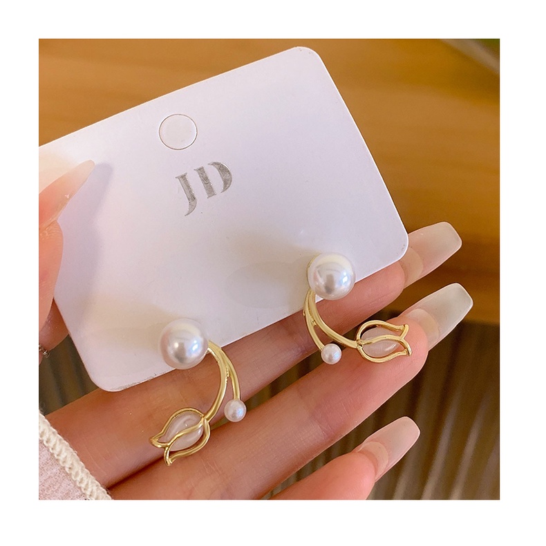 Khuyên Tai Hình Hoa tulip Đính Ngọc Trai Lãng Mạn Cao Cấp Thời Trang Mùa Hè Hàng Mới 2022