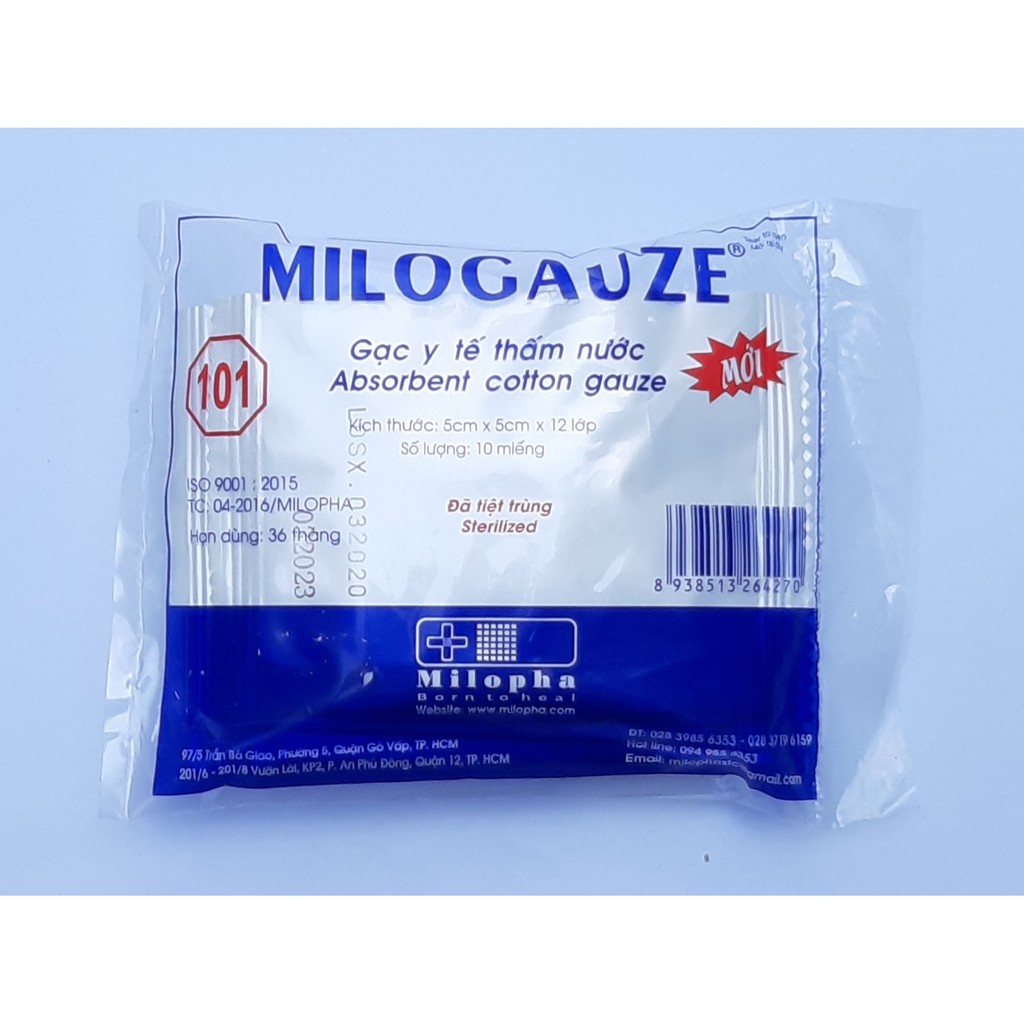 Hộp 10 túi gạc Vaseline Milovas 65mm x 190mm gạc băng bó vết thương, sát trùng, sát khuẩn Milopha