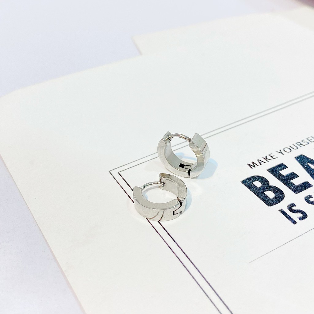 Bông Tai Khoen Tròn Bằng Thép Titan Không Gây Dị Ứng Phong Cách Hàn Quốc