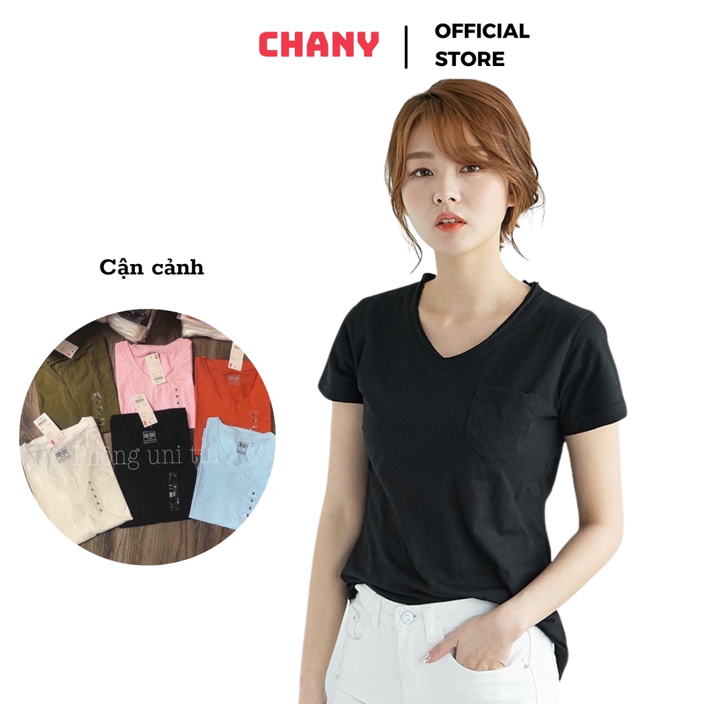 [Mã 153FASHIONSALE1 giảm 10K đơn 50K] Áo phông nữ uni cổ tim túi ngực