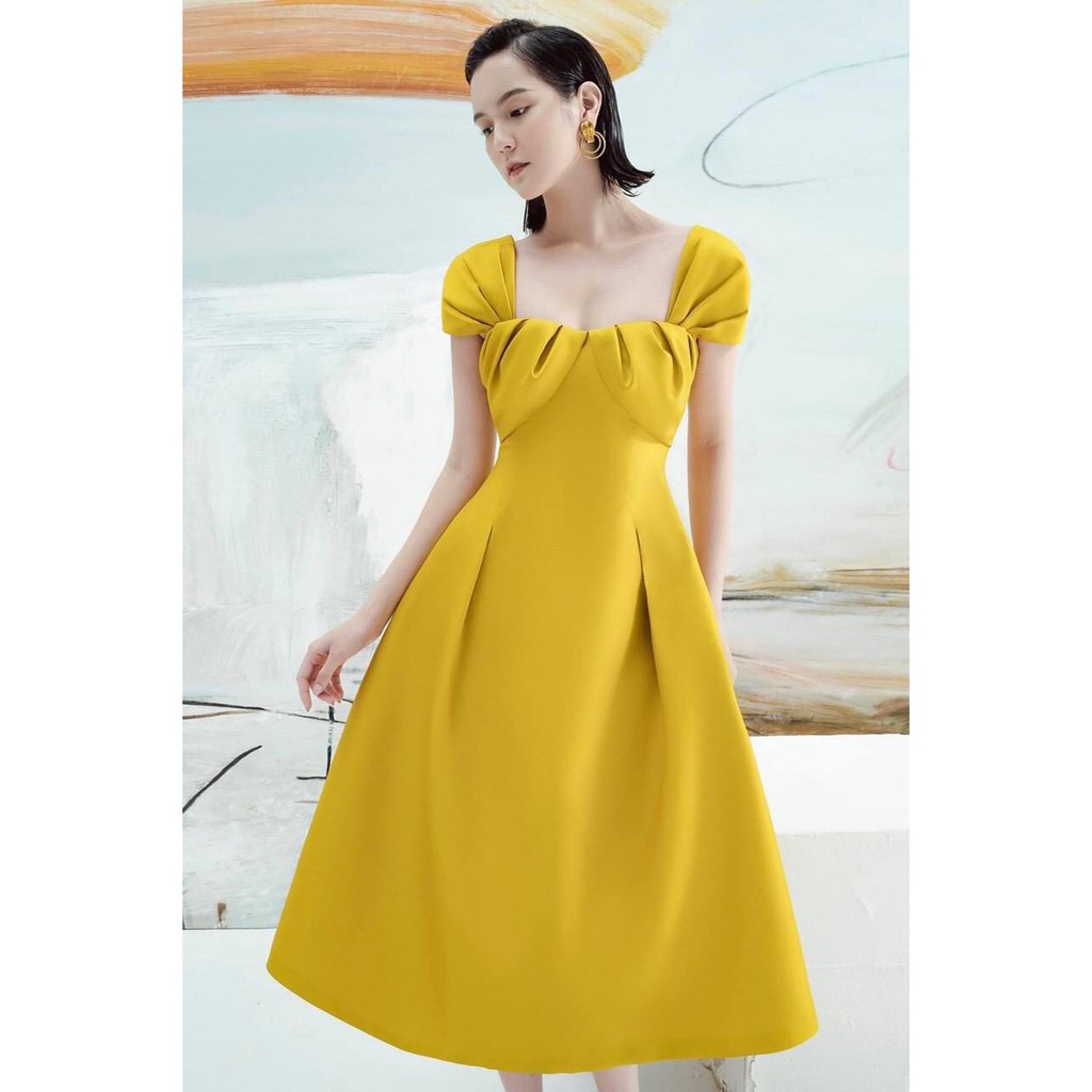 Đầm xoè dự tiệc dài kiểu cúp ngực phối tay con (HÀNG CAO CẤP)