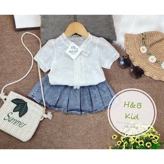 Set áo sơ mi trắng + chân váy jean