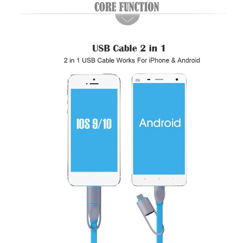 Dây Cáp Sạc 1M 2 Trong 1 Cổng Lightning Micro Usb Cho Điện Thoại Android Iphone
