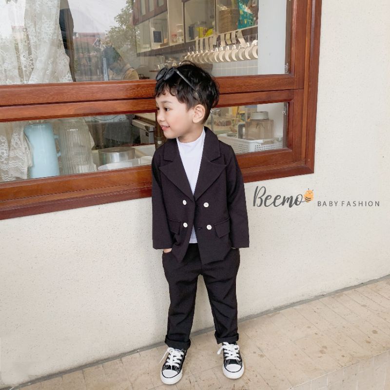 _Bộ vest tex hàn 4 khuy trắng cho bé trai 9 đến 23kg