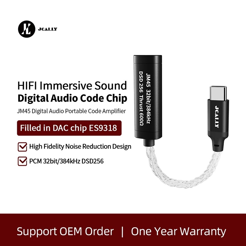 Cáp Chuyển Đổi JCALLY JM45L JM45 Sliver Với Chip DAC ES9318 Type C Cho Điện Thoại / Máy Tính Bảng Điều Khiển