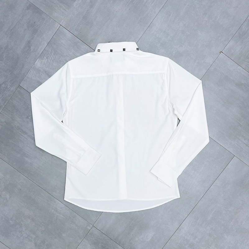 Áo Sơ Mi Nam Dài Tay Trắng Trơn Phối Tag Đá Cổ Basic SM19P