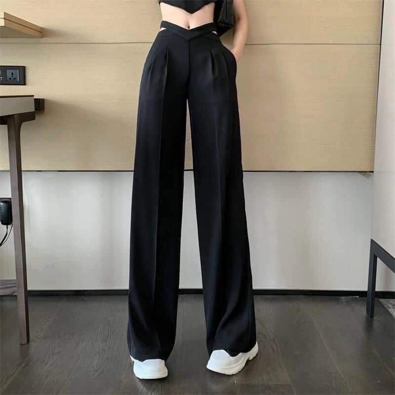 Quần Ống Suông , Quần Suông Ống Rộng Cách Điệu Sườn Eo Hach Chân Tôn Dáng