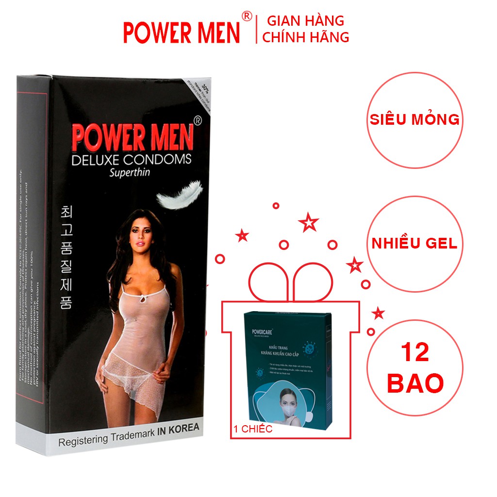 Bao cao su Powermen Superthin 12 bao - BCS siêu mỏng Power Men siêu mỏng 12 chiếc (SIH12)