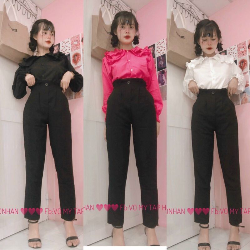 Áo sơ mi viền bèo CỔ SEN CAO CẤP Phôm rộng_UN