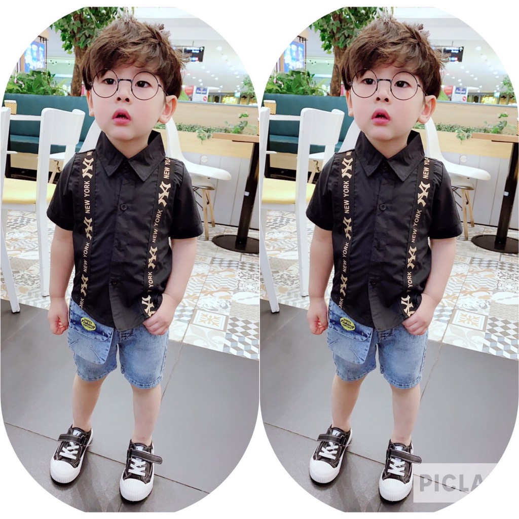 SET QUẦN JEANS ÁO SƠ MI N.Y SANG CHẢNH CHO BÉ TRAI - BSMNY