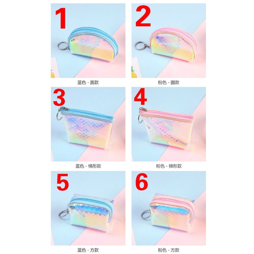 Ví Đựng Tiền Xu Bằng PVC Họa Tiết Vảy Cá Màu Laser Lấp Lánh Thời Trang Cho Nữ