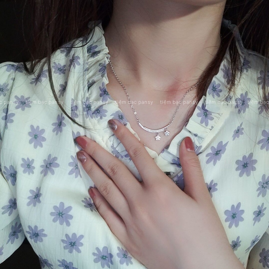 Vòng cổ nữ bạc PANSY hình dải sao băng đính đá lấp lánh, dây chuyền bạc 925 cao cấp