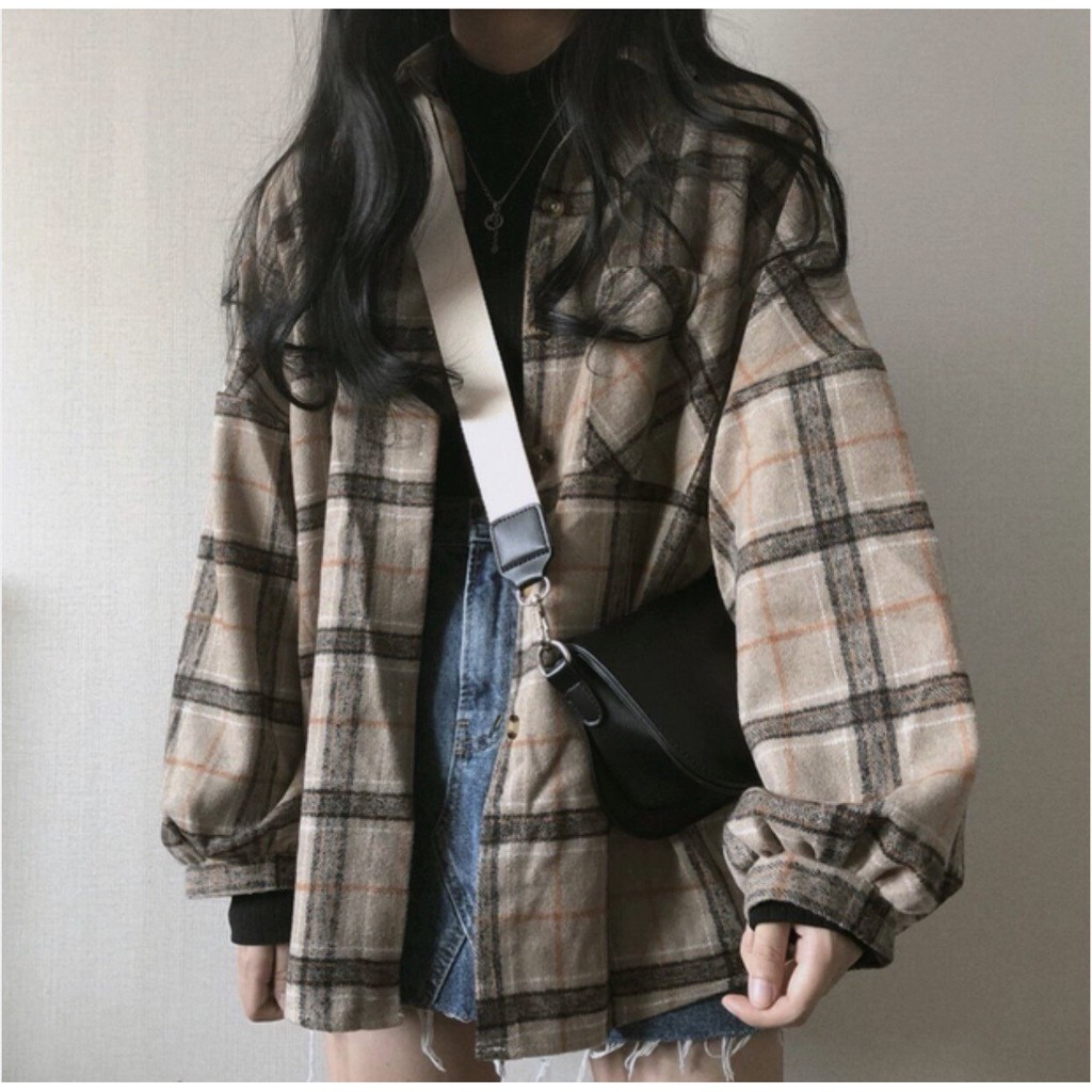 Áo sơ mi nam nữ dài tay kẻ br phối túi ngực dáng rộng unisex/ Áo khoác chống nắng oversize phom thụng ulzzang_veestore