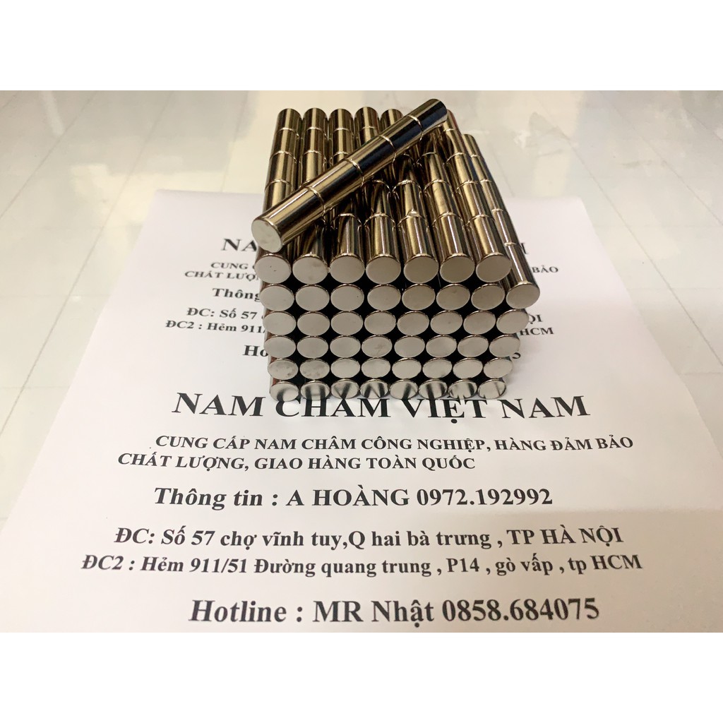 Nam châm  đất hiếm hình trụ tròn 10x20 mm , nam châm trắng vĩnh cửu lực hút mạnh