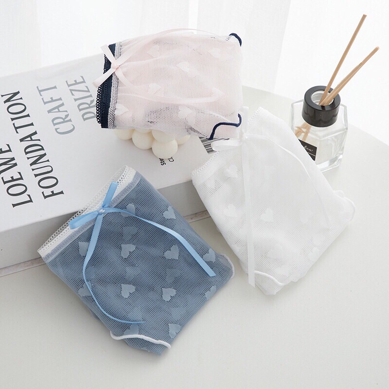 Quần lót nữ ren lưới thêu tim sexy quyến rũ viền may bo gợi cảm size L XL bigsize T31