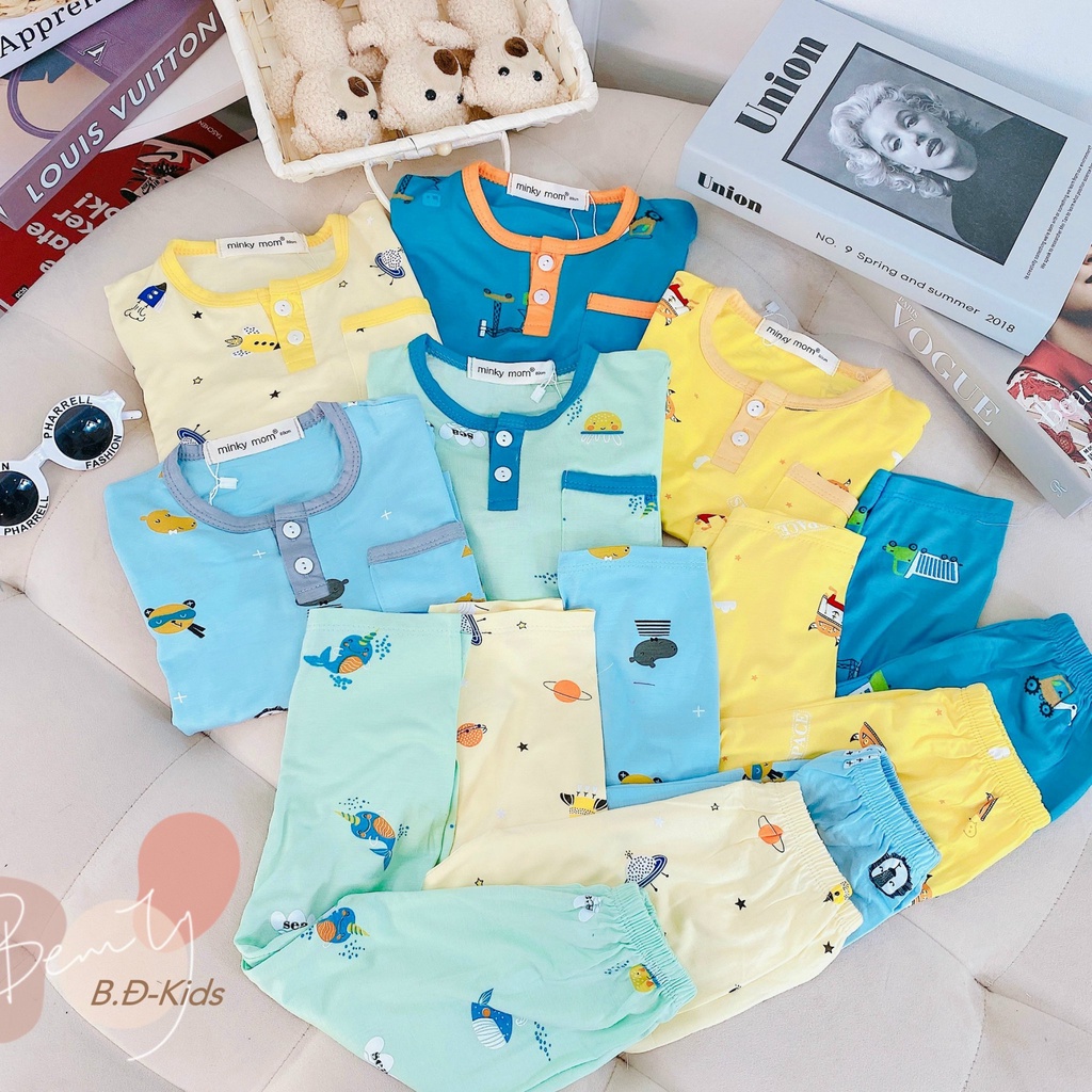 [Bé 7-26kg] Bộ dài tay thun lạnh cổ trụ mềm mịn mát cho bé trai, bé gái từ 7-26kg [ HÀNG CHUẨN ]