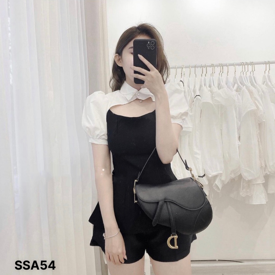 Set short đen áo phối trắng vải mềm mịn cao cấp Chibest SSA54
