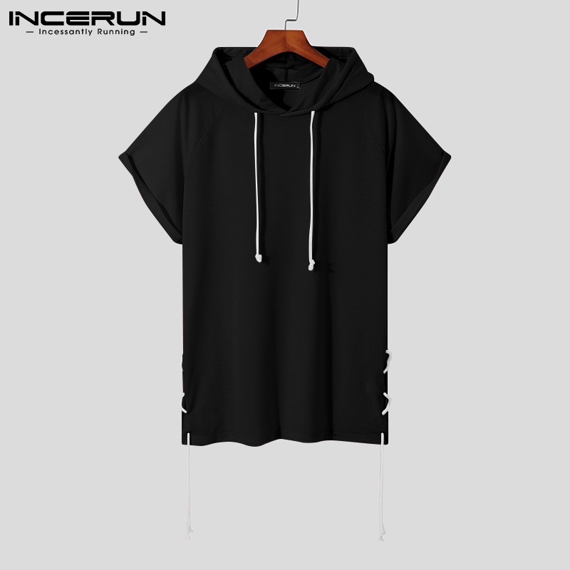 INCERUN Áo Hoodie Dây Rút Ngắn Tay Thời Trang Trẻ Trung Cho Nam