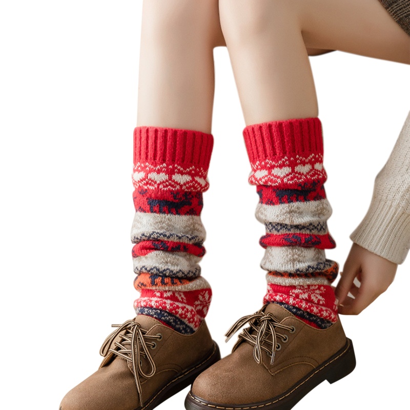 Đôi Tất Chân Len Giữ Ấm Họa Tiết Giáng Sinh Cho Nữ