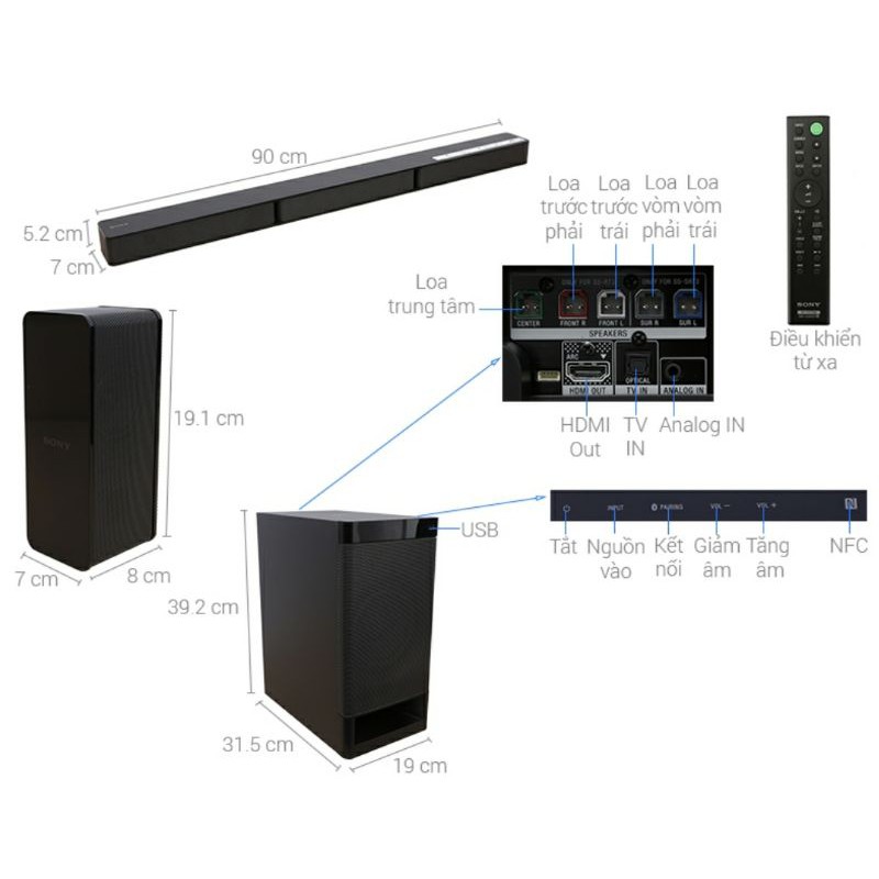 Sony Sound bar HT-RT3 - Loa thanh Home Cinema 5.1 kênh - Bluetooth NFC