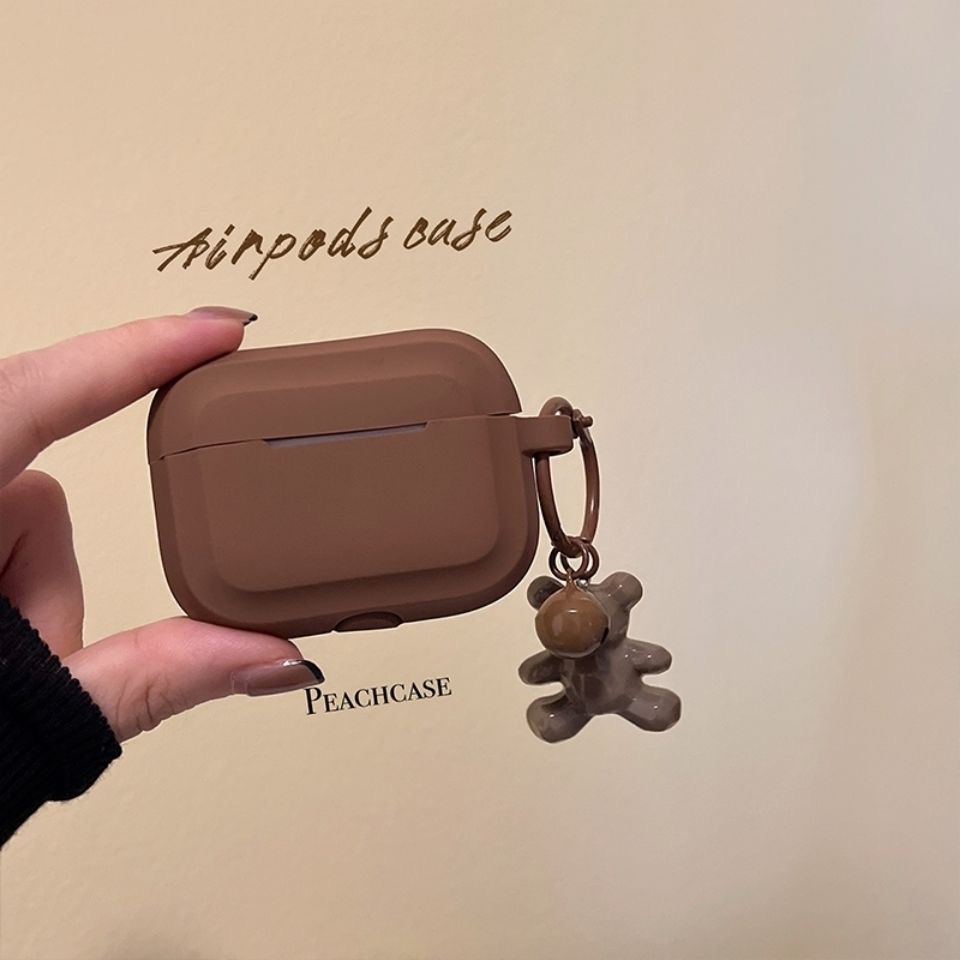 Vỏ Bảo Vệ Hộp Sạc Tai Nghe Airpods 1 2 3 Pro Chất Liệu Silicon Hình Gấu Khaki