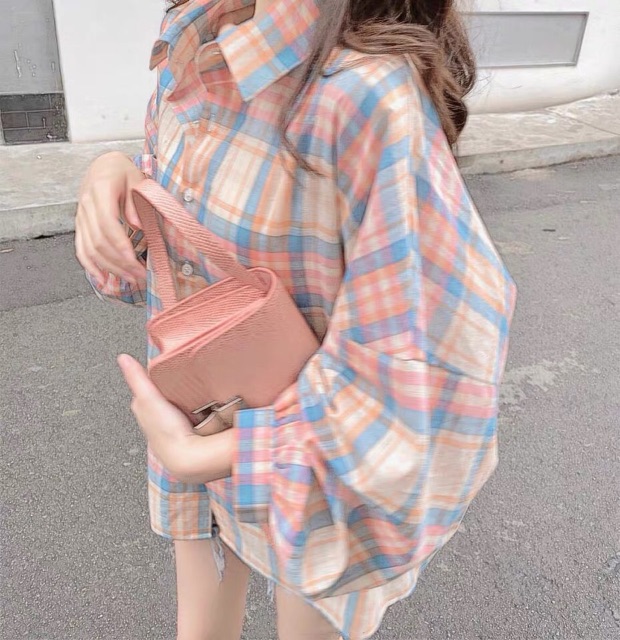 Áo sơ mi caro tay phồng