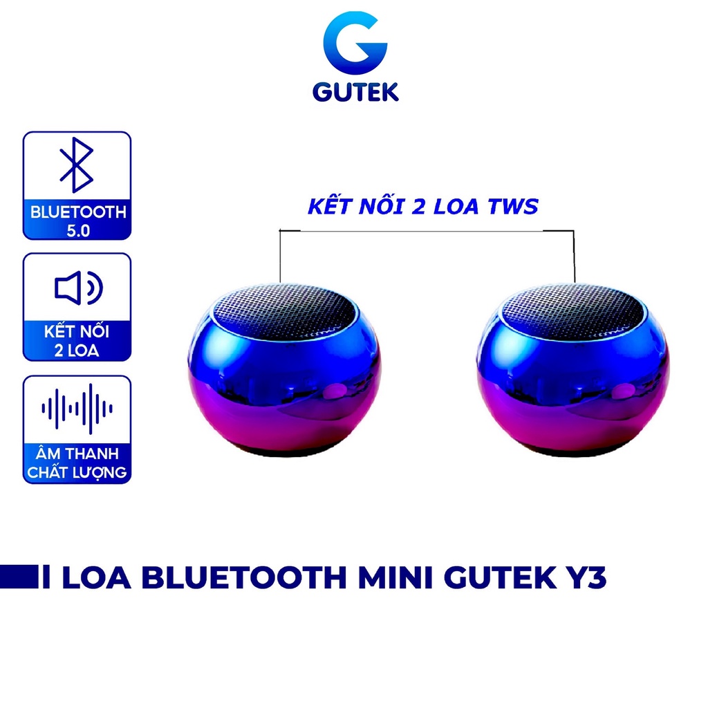 Loa bluetooth mini không dây nghe nhạc kết nối được 2 loa Gutek Y3 âm thanh hay vỏ kim loại nhiều màu