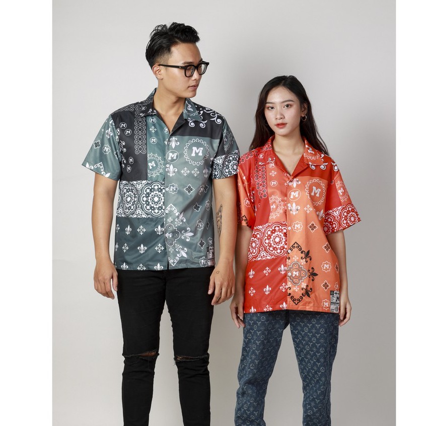 Áo Sơ Mi Unisex Hoạ Tiết Tay Ngắn Cổ Vest Thời Trang nam nữ Vải Lụa Chính hãng Local Brand Mi Midori