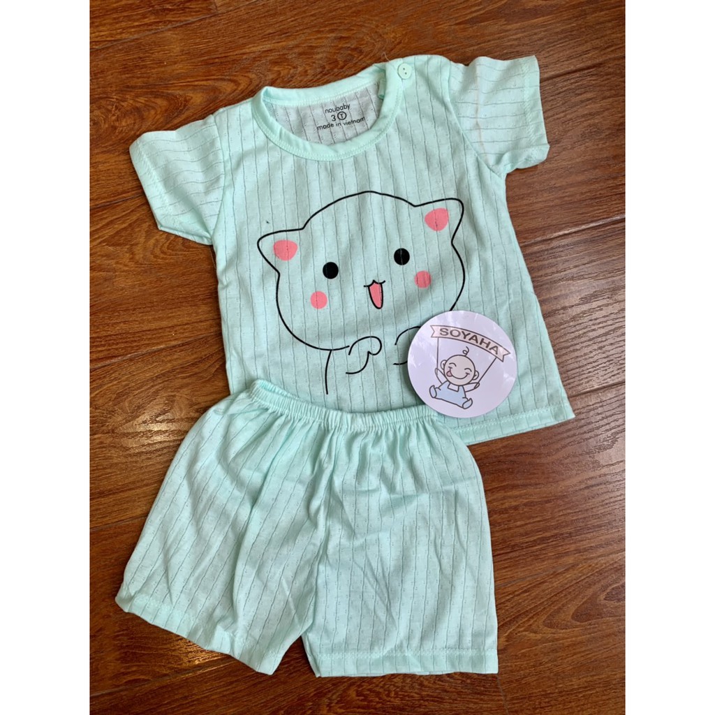 Bộ Cotton Giấy Mặc Nhà Cộc Tay Màu Họa Tiết Hình Dễ Thương Mẫu Mới Cho Bé 5-15kg