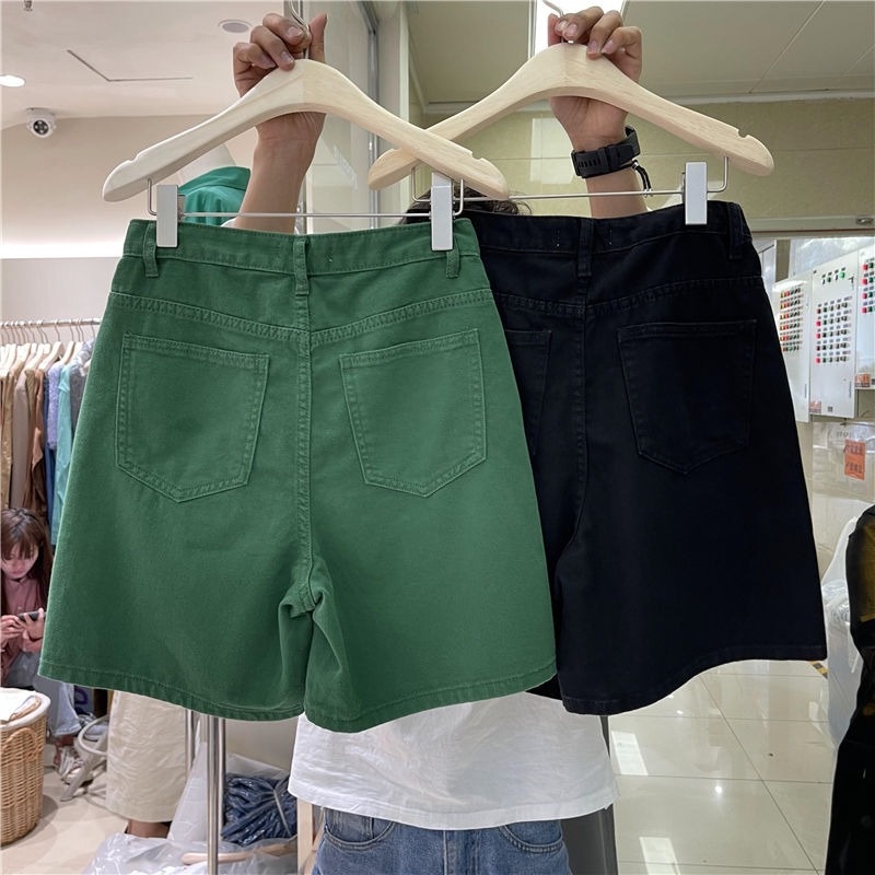 Quần đùi denim ống rộng lưng cao thoáng mát thời trang cho nữ