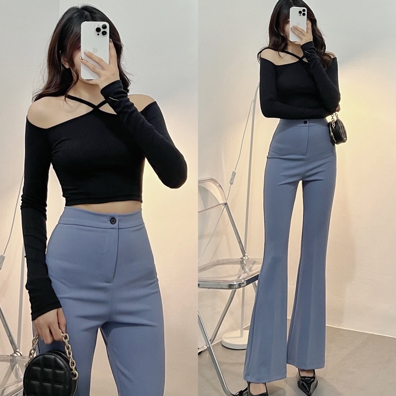 Áo Croptop Khoét Vai Tay Dài Vintage